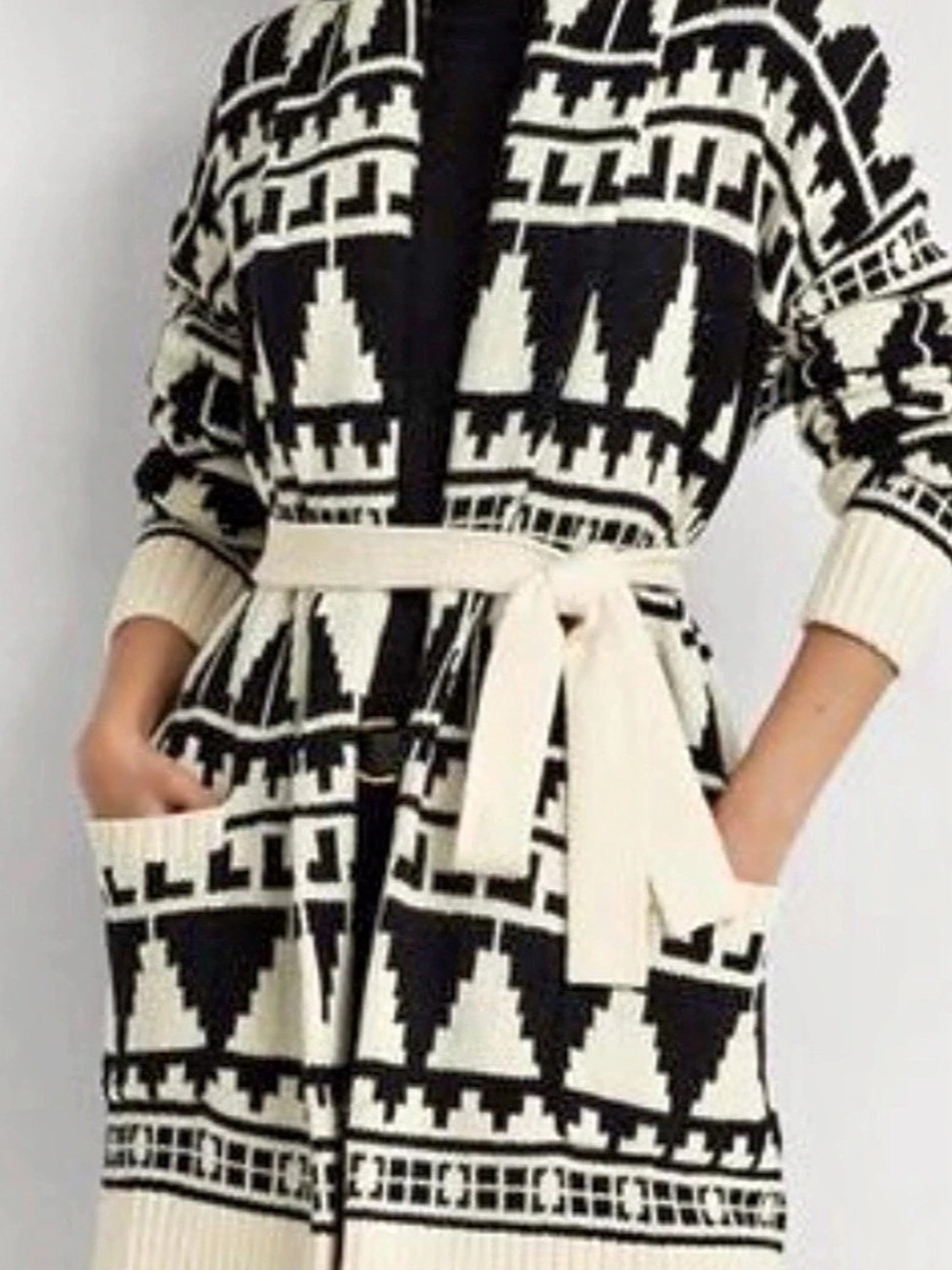 Lauren Ralph Lauren Motif Shawl Cardigan Black & Cream